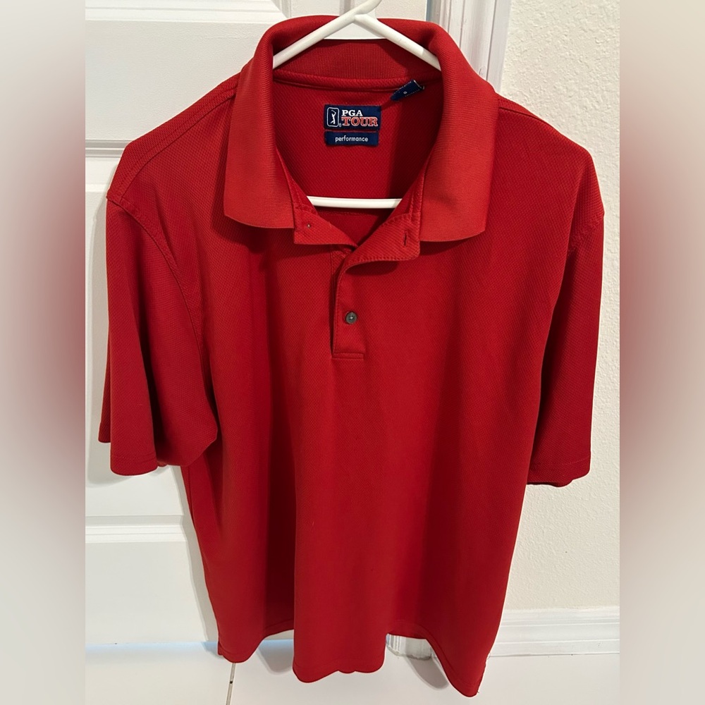 GUC PGA Tour Men’s Red Performance Polyester Golf Polo Shirt - Size Large